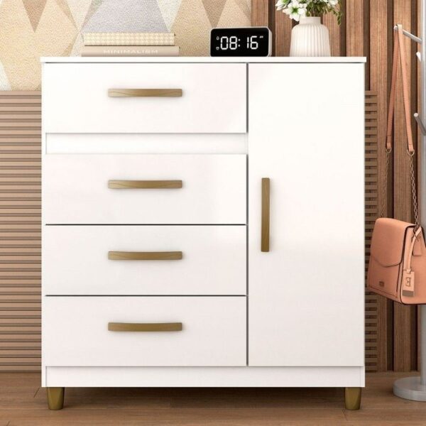 Cômoda 4 Gavetas com Sapateira Leme CO240 Branco - FELLICCI